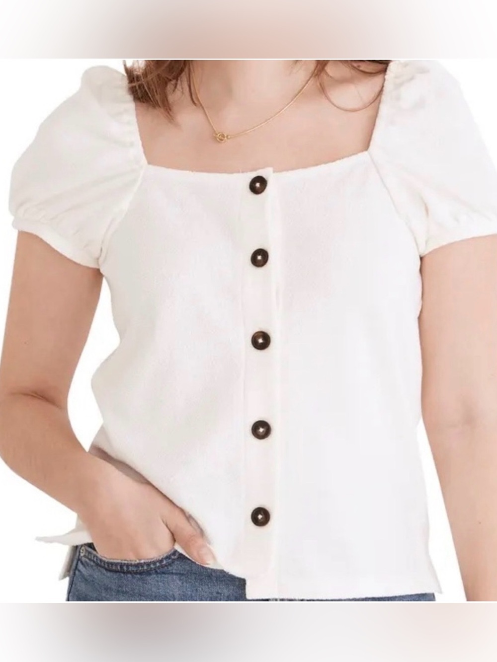 Madewell Jacquard Square-Neck Puff-Sleeve Top